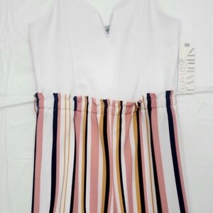 Almost Famous White Top with Multicolor Striped Skirt